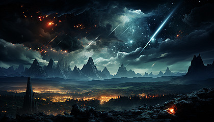 A vibrant meteor shower against the backdrop of a clear, dark night.