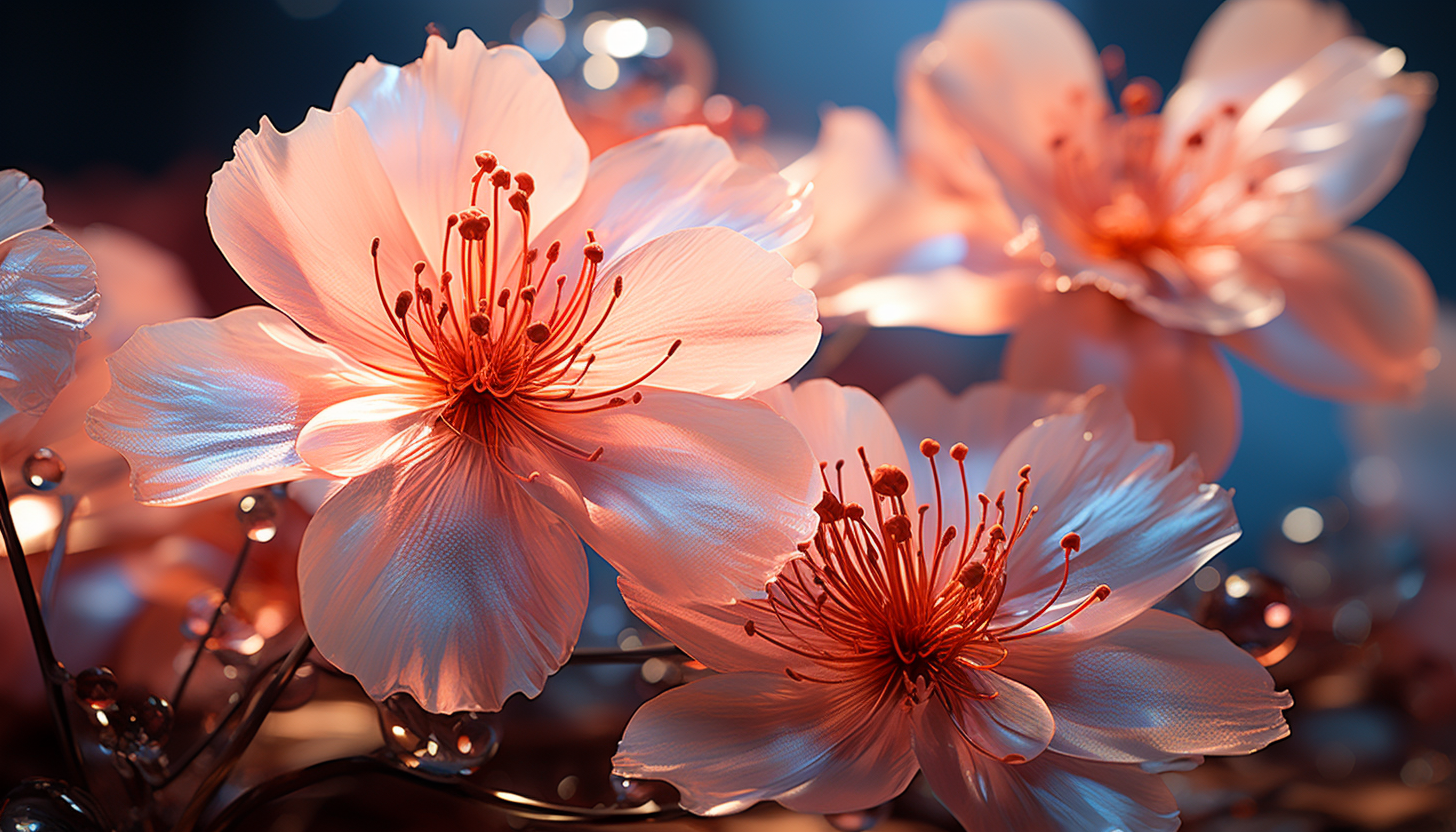 Macro view of blooming flowers, focusing on the delicate and vibrant petals.