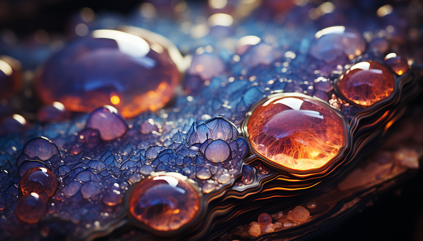 Close-up of crystalline structures within a geode, reflecting light in dazzling ways.