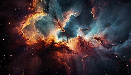 The fiery colors of a nebula captured through a telescope.