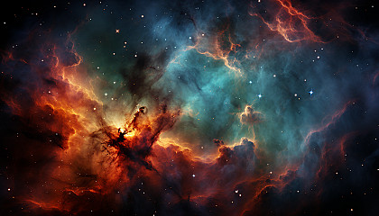 The fiery colors of a nebula captured through a telescope.