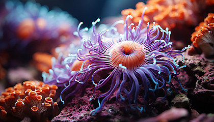 A macro image of vibrant coral or sea anemone underwater.