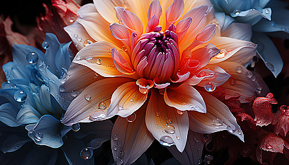 Extreme close-up of a blooming flower, revealing textures and vibrant colors.