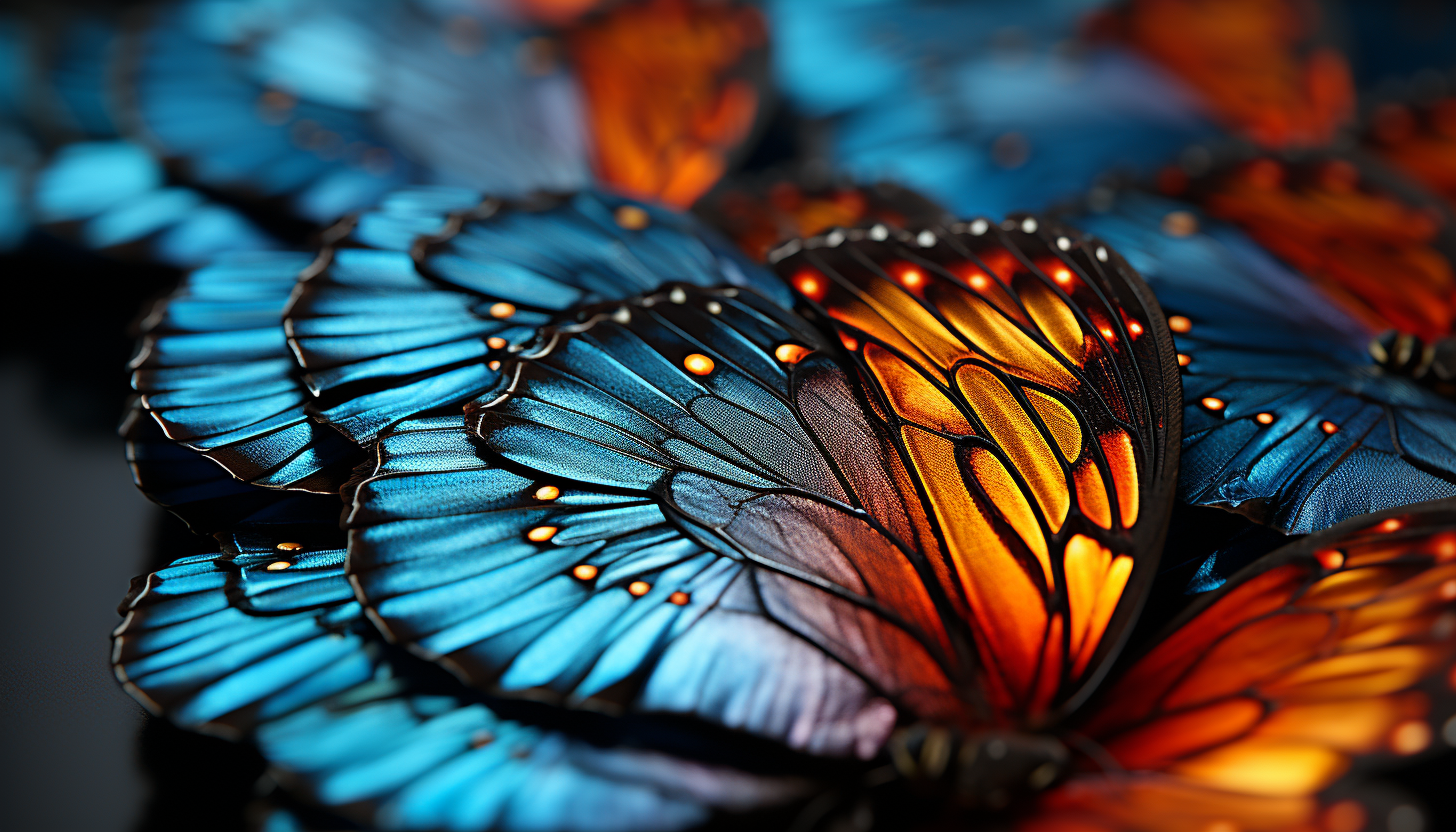 Macro shot of butterfly wings showcasing intricate patterns and colors.