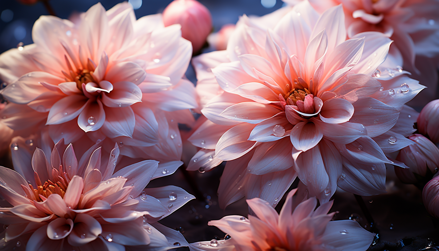 Macro view of blooming flowers, focusing on the delicate and vibrant petals.