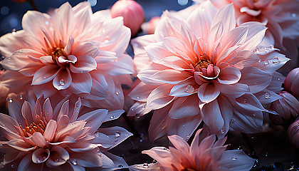 Macro view of blooming flowers, focusing on the delicate and vibrant petals.