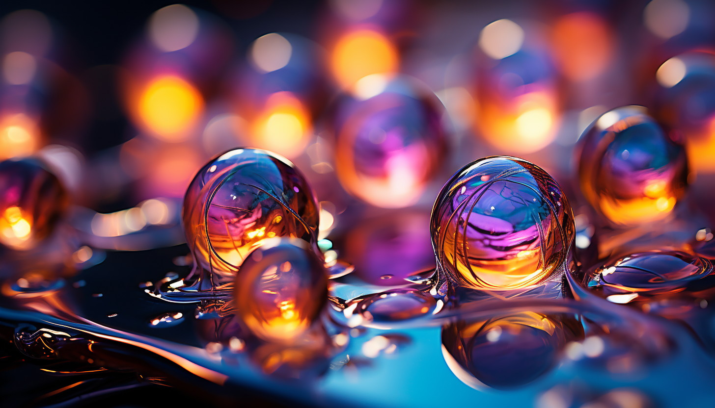 Macro image of iridescent soap bubbles, showcasing rainbow-like colors.