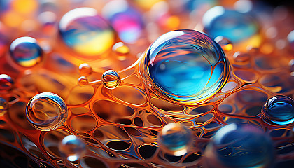 Macro view of a rainbow-hued soap bubble, displaying its delicate surface.