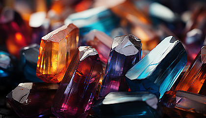 Macro shot of colorful mineral crystals, showcasing their geometric beauty.