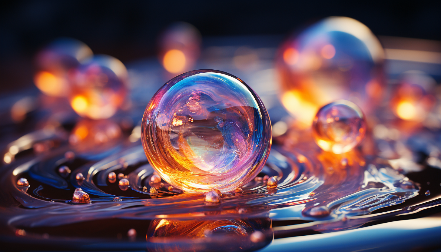 A macro shot of the surface of a soap bubble, revealing iridescent colors.