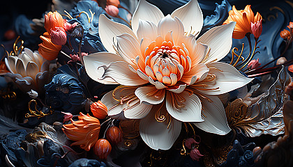 Close-up of a blooming flower, revealing intricate patterns and textures.