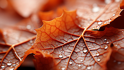 A macro shot of the surface of a leaf, showing the intricate veins and textures.