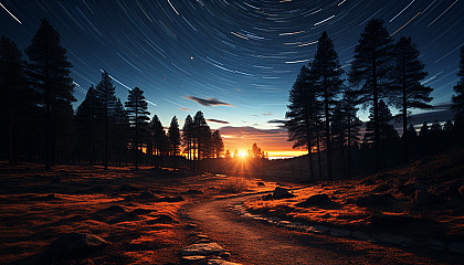 Star trails circling the North Star in a long-exposure night sky photograph.