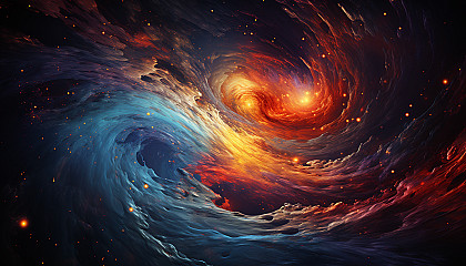 The swirling colors of a galaxy as seen through a high-powered telescope.