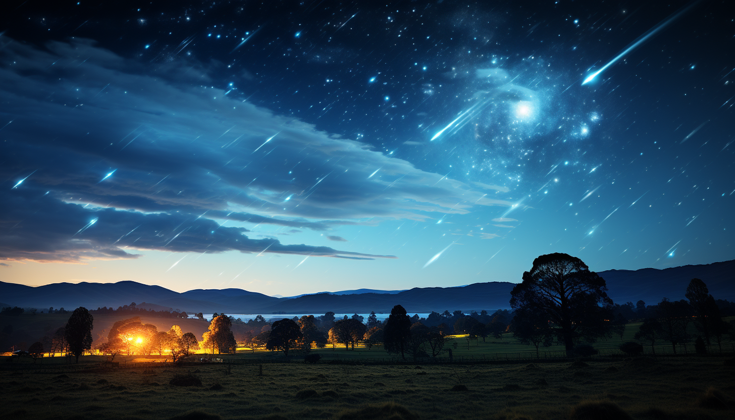 A brilliant meteor shower against the backdrop of the Milky Way.