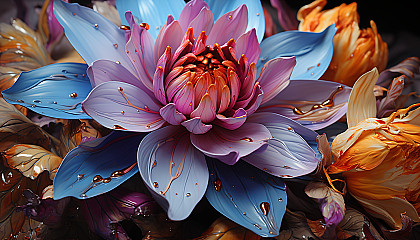 Close-up of a blooming flower, with detailed textures and vivid colors.