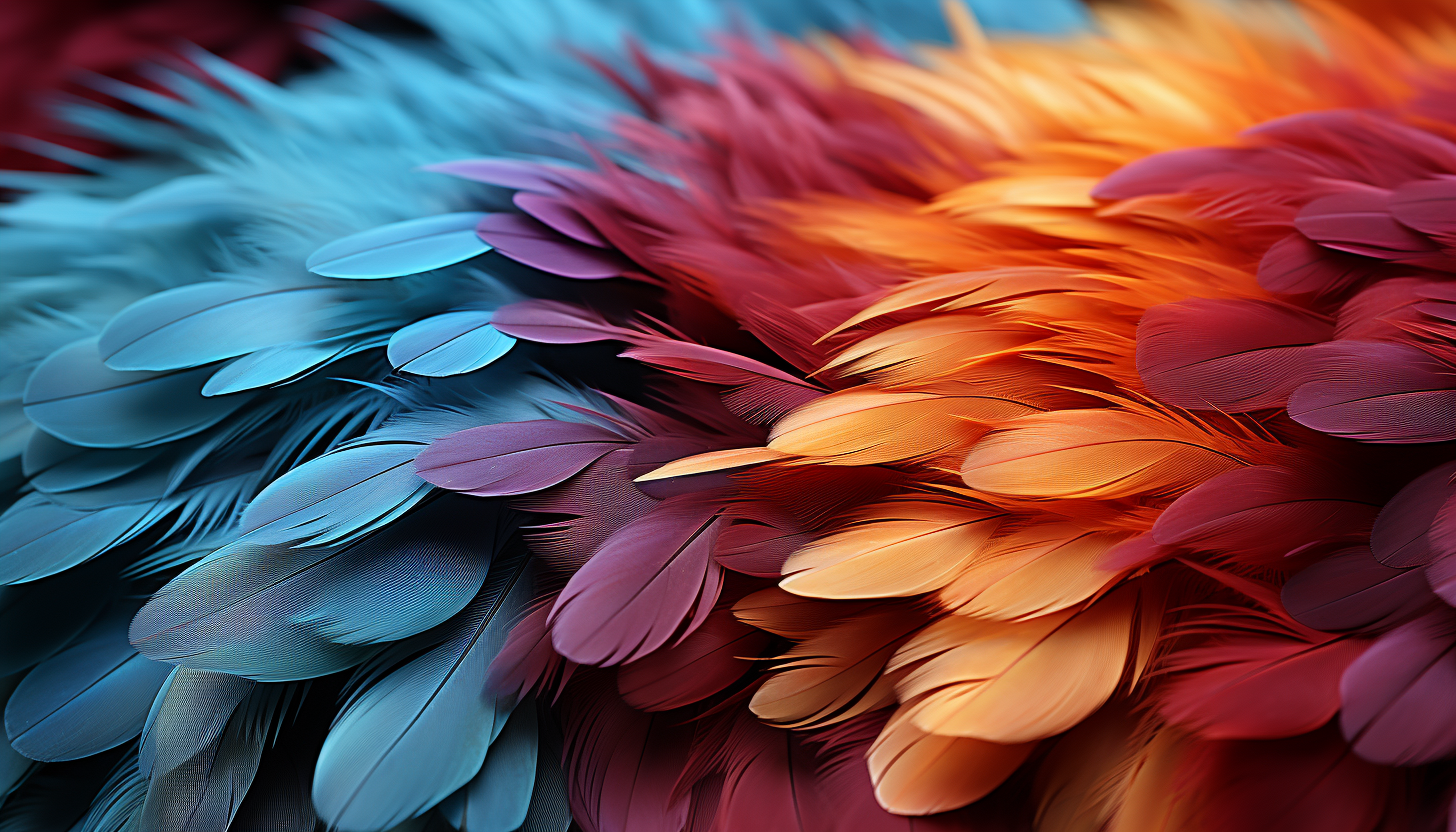 Close-up of colorful feathers of an exotic bird.