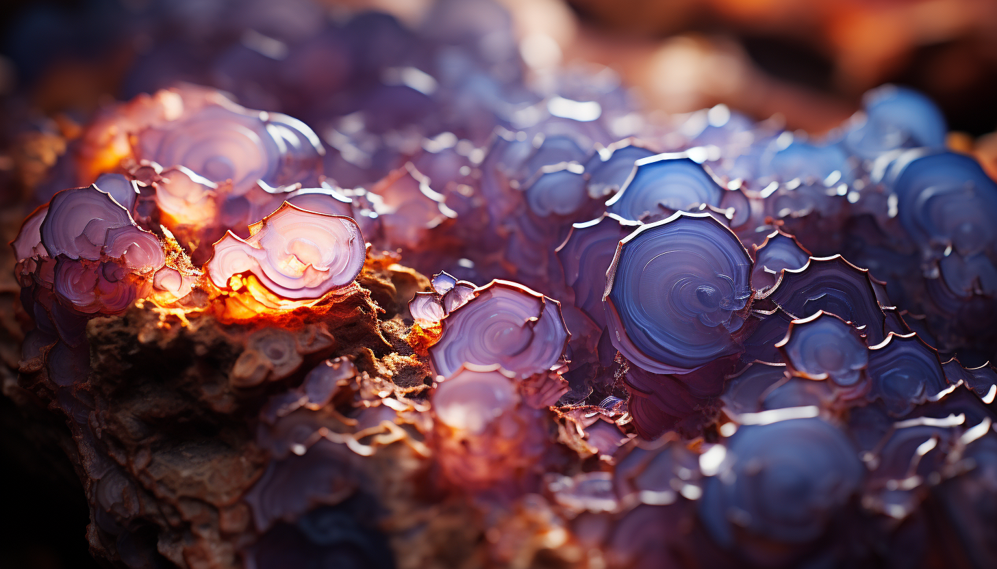 A macro shot of crystalline structures within a geode.