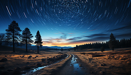 Star trails circling the North Star in a long-exposure night sky photograph.