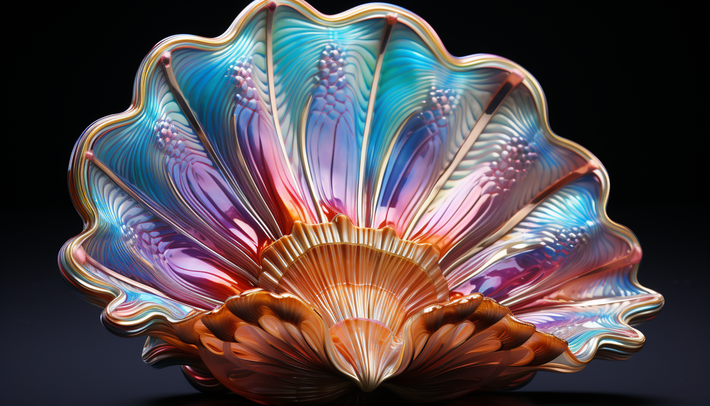 The iridescent inside of a seashell, displaying a myriad of colors.