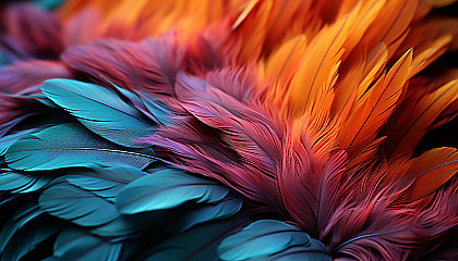 The vivid hues of a bird's feather, captured in a macro photograph.