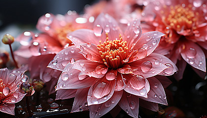 Macro view of petals and pollen in a blooming flower.