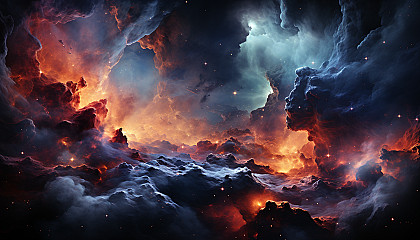 A telescope's view of a distant nebula, bursting with color and celestial formations.