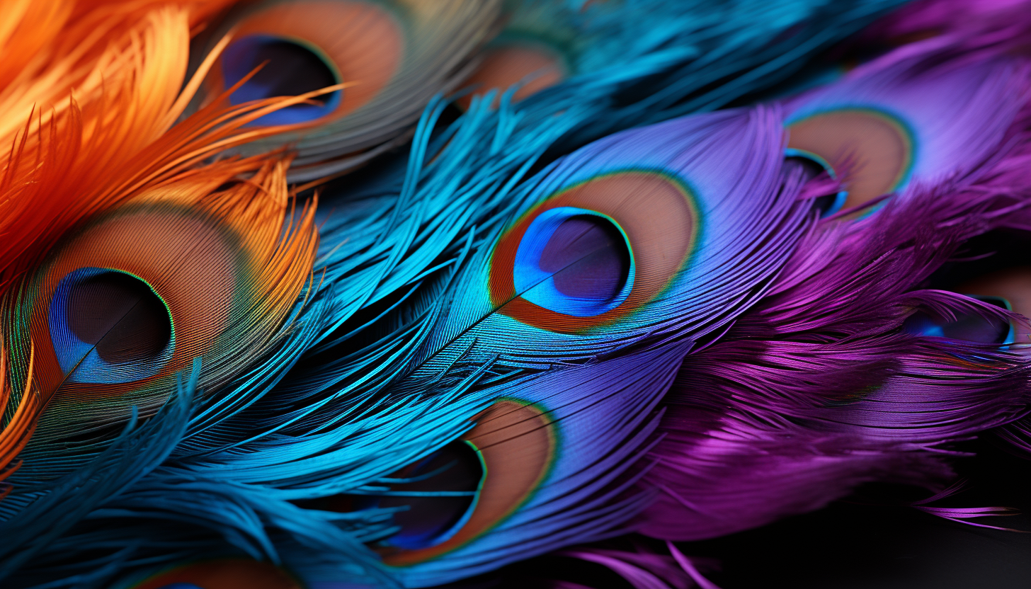 A vibrant peacock feather's intricate patterns and hues.