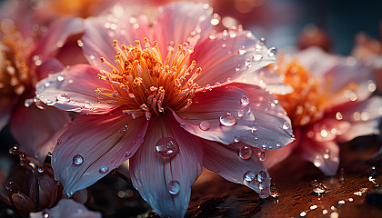 A macro view of pollen dust on a vibrant flower petal.