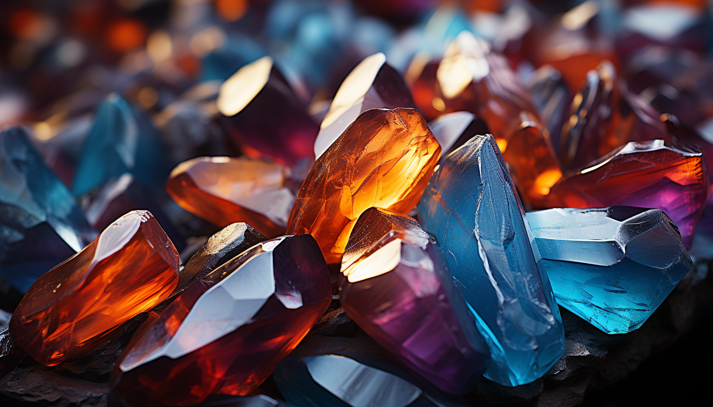 Macro view of crystals forming unique, vibrant patterns and shapes.