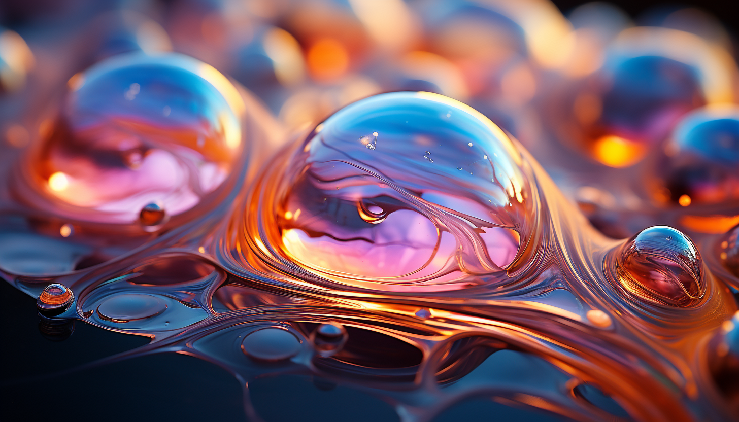 A macro shot of the surface of a soap bubble, revealing iridescent colors.