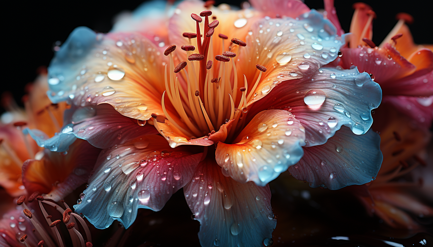 Macro image of a blooming flower, capturing its texture and vibrant colors.