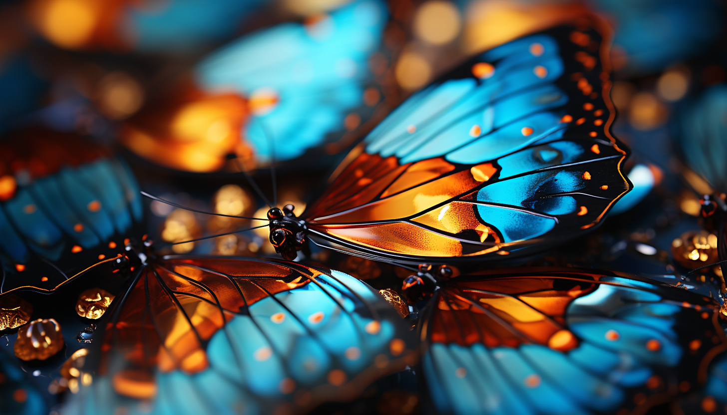 Macro shot of a butterfly wing, revealing intricate patterns and colors.