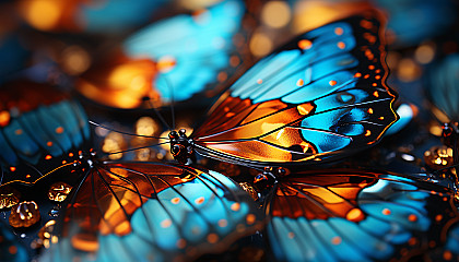 Macro shot of a butterfly wing, revealing intricate patterns and colors.