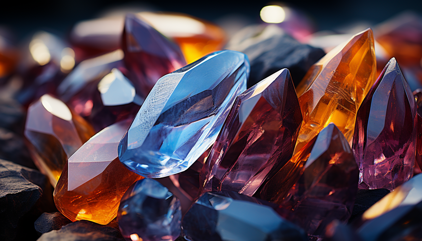 Macro shot of crystals forming unique, colorful patterns.