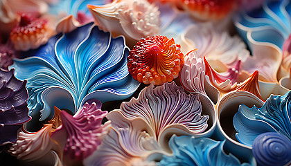 Macro shot of the vibrant and intricate patterns on a seashell.