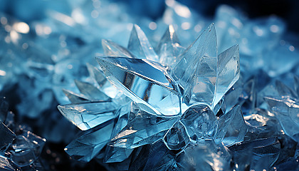 Extreme close-up of ice crystals, revealing their complex symmetry.