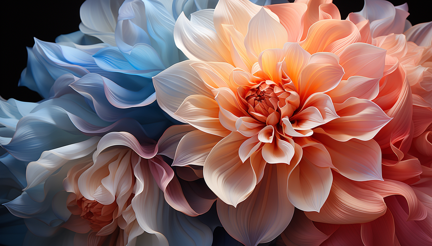 Close-up of petals from a blooming flower, highlighting texture and color gradations.