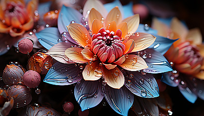 Macro view of a blooming flower, highlighting intricate details and bright colors.