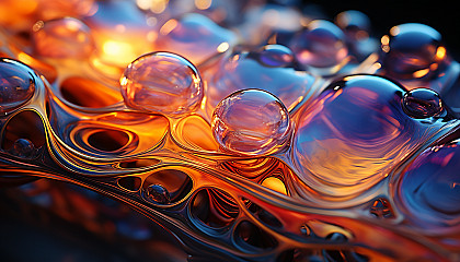 A macro shot of the surface of a soap bubble, revealing iridescent colors.