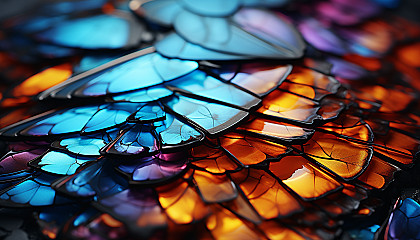 Macro shot of a butterfly wing, displaying intricate patterns and vibrant hues.