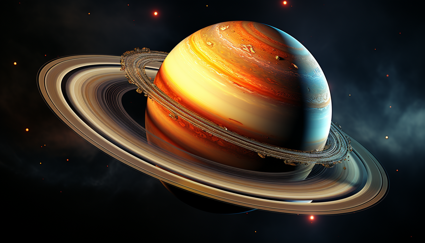 The colorful rings of Saturn, taken through a powerful telescope.