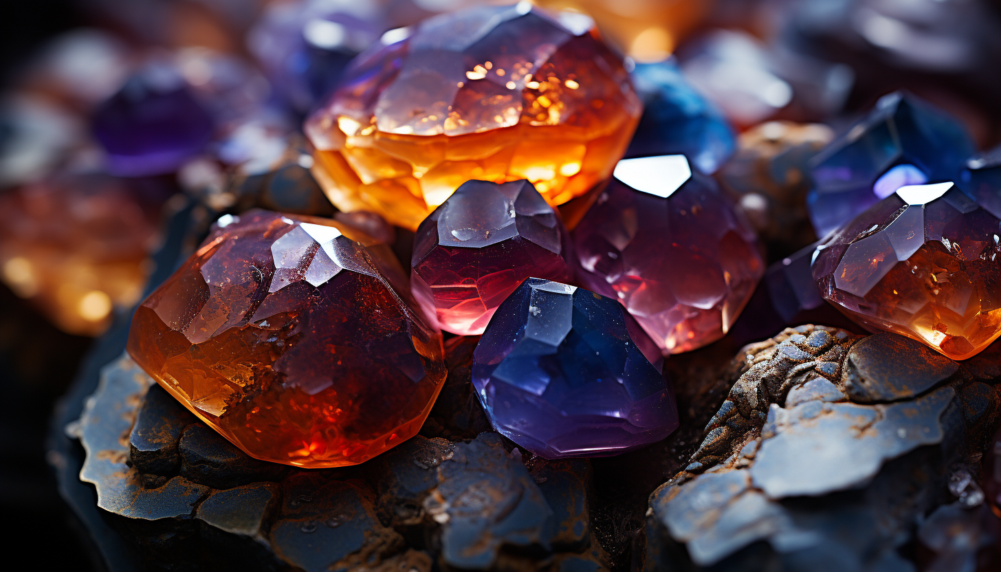 Close-up of crystalline formations within a geode, sparkling with color.