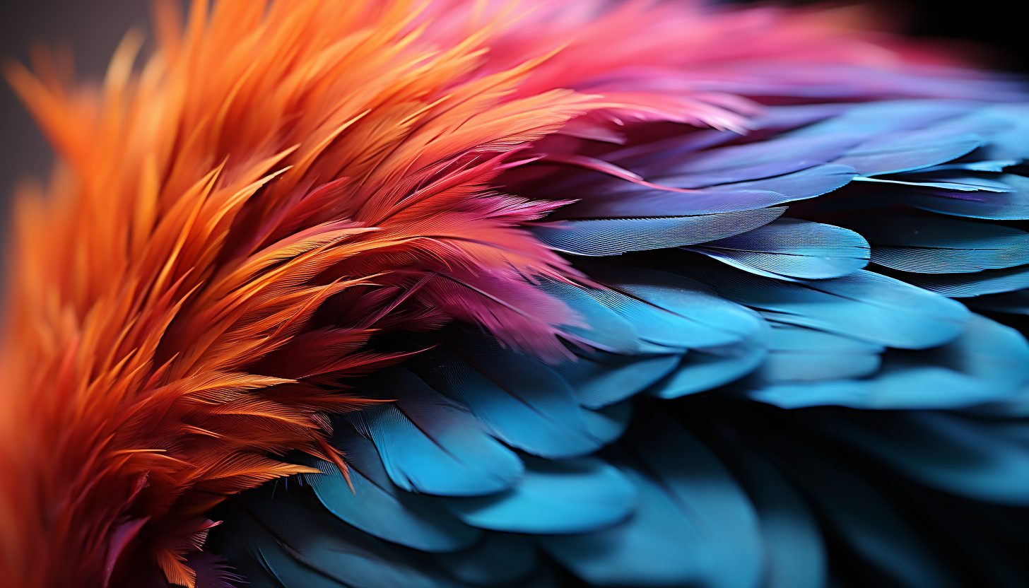 Macro shot of a colorful feather, highlighting its intricate structure.