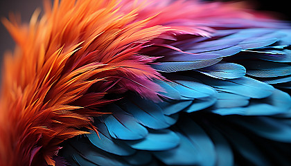 Macro shot of a colorful feather, highlighting its intricate structure.