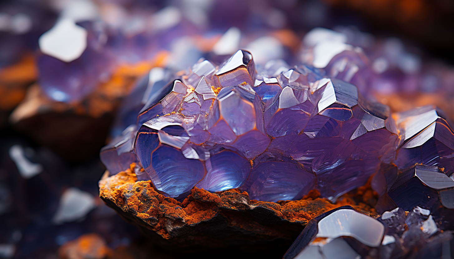 A macro shot of crystalline formations within a geode.