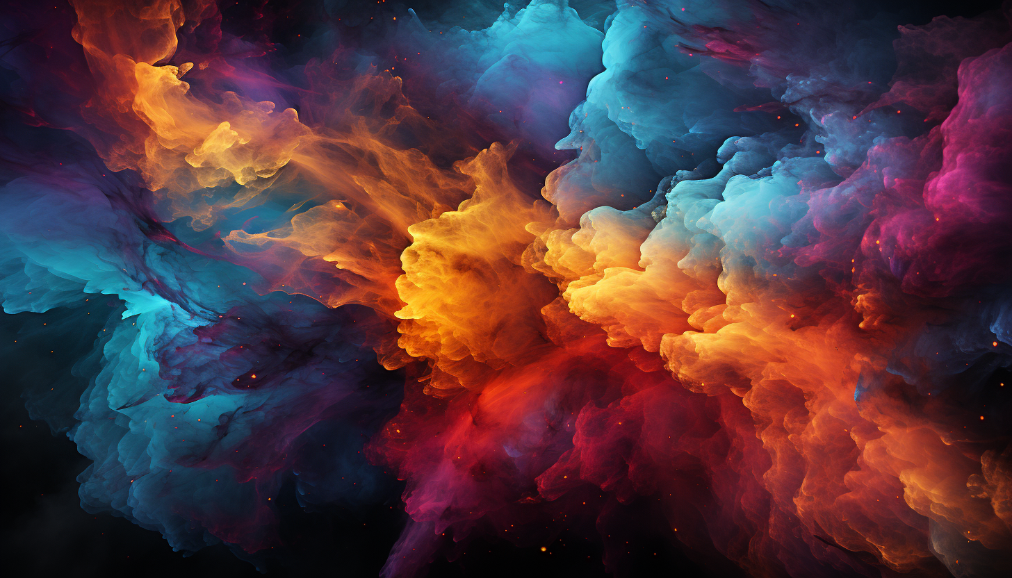 A vivid nebula in space, filled with vibrant hues and celestial formations.