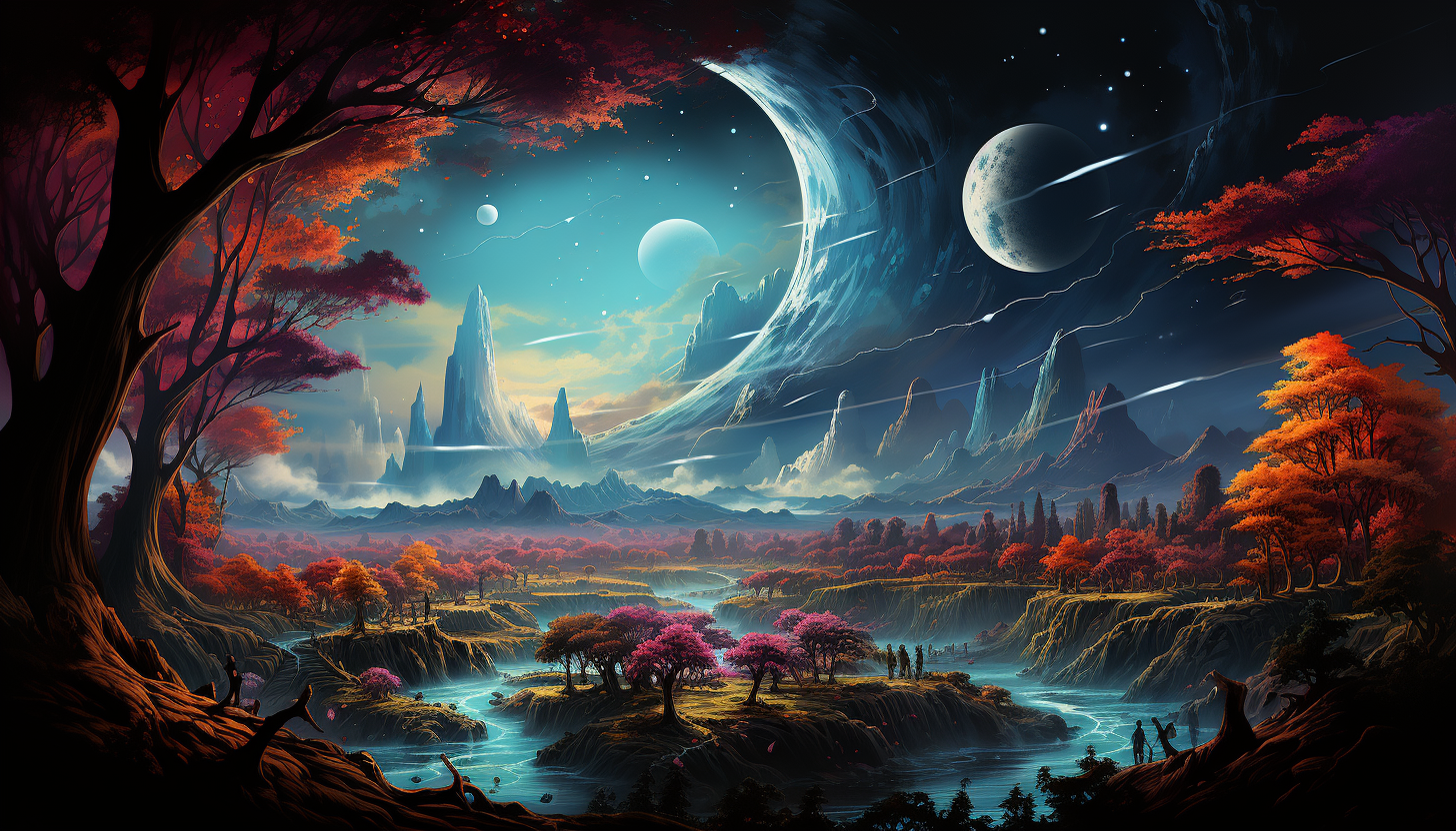 An otherworldly space landscape, featuring vibrant planets and moons.