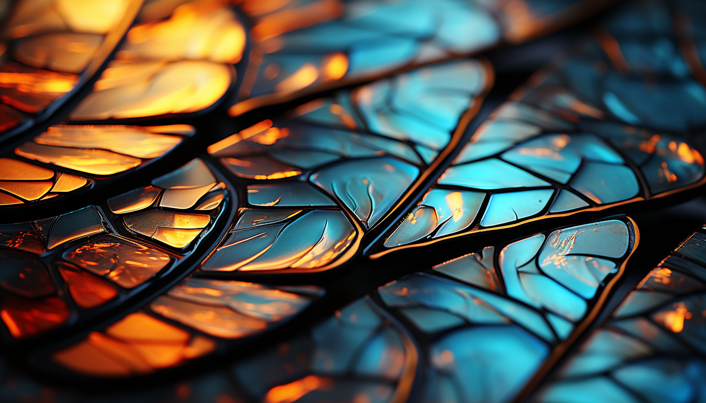 Macro shot of a butterfly wing, revealing intricate patterns and colors.