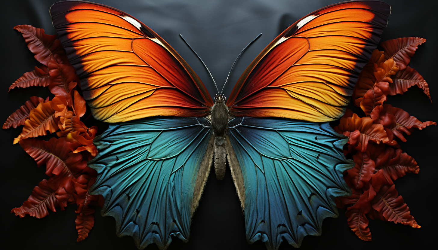 Vibrant butterfly wings displaying intricate patterns and hues.